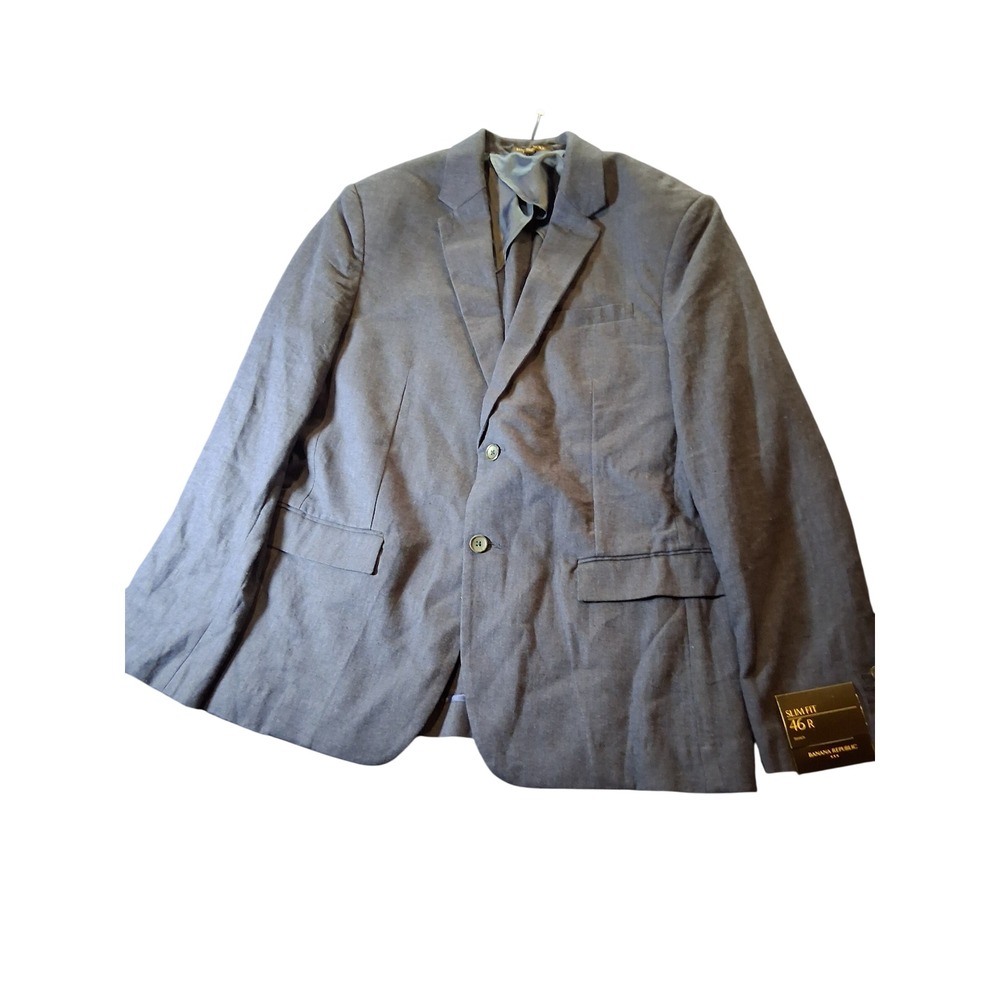 Banana Republic Slim Fit 46R Navy Blue Herringbone Stretch Linen Sport Coat